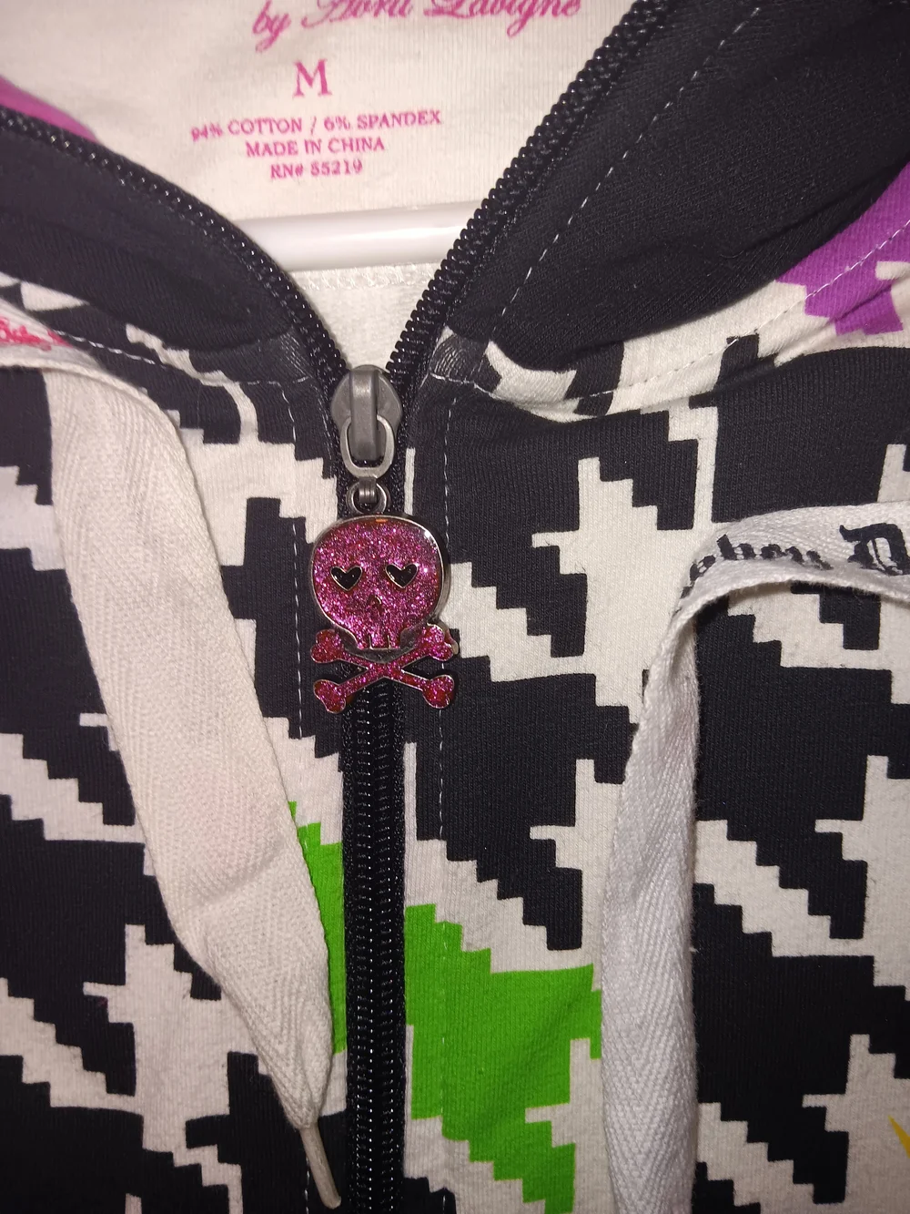Abbey Dawn Black & White Houndstooth Hooded Zip Vest with Multicolor Lightning - Picture 3 of 3